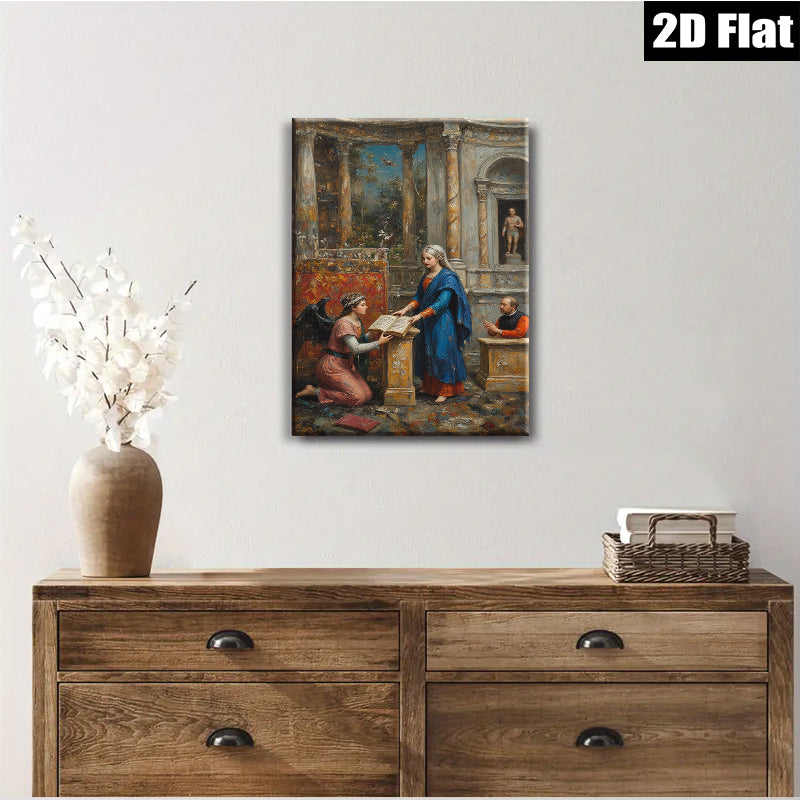 2D flat 1pc Annunciation Scene Renaissance Style Wall Art For Living Room Bedroom Gallery Wrapped Canvas Prints Modern Farmhouse Decor