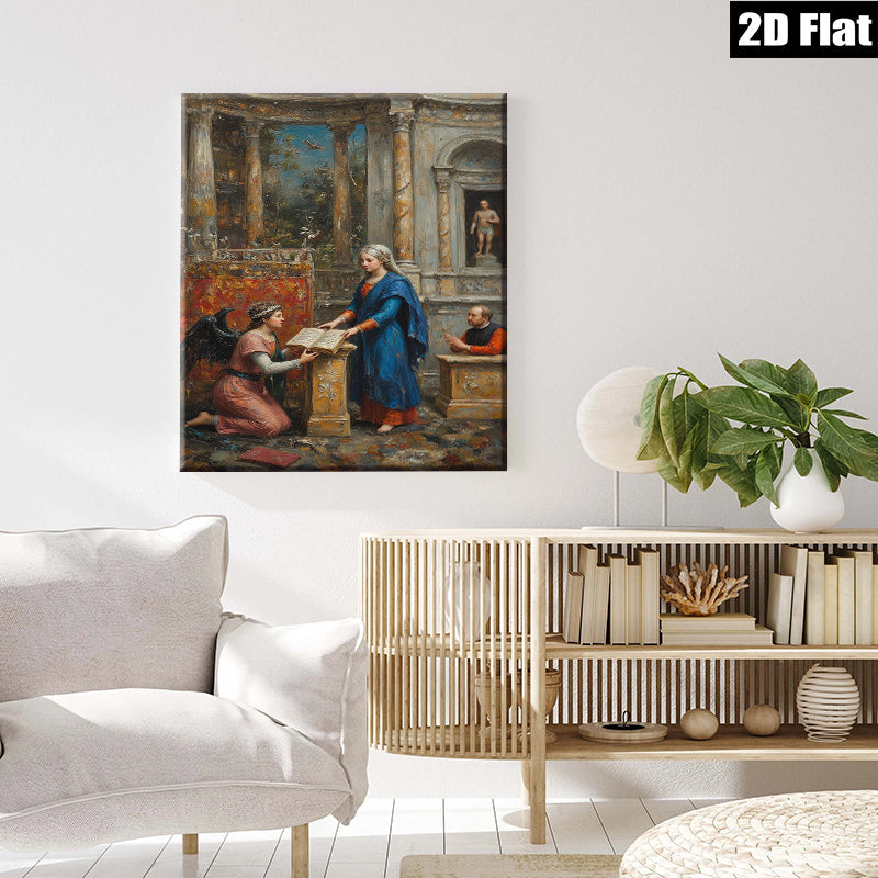 2D flat 1pc Annunciation Scene Renaissance Style Wall Art For Living Room Bedroom Gallery Wrapped Canvas Prints Modern Farmhouse Decor