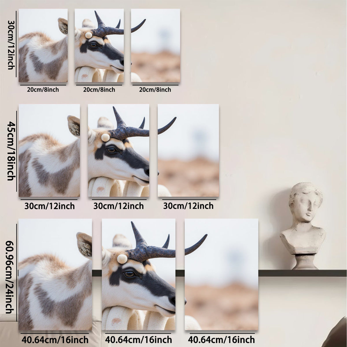 2D flat 1pc Antelope Portrait Wildlife Canvas Wall Art for Living Room Bedroom Home Decor Farmhouse Style Modern Aesthetic Gallery Wrapped