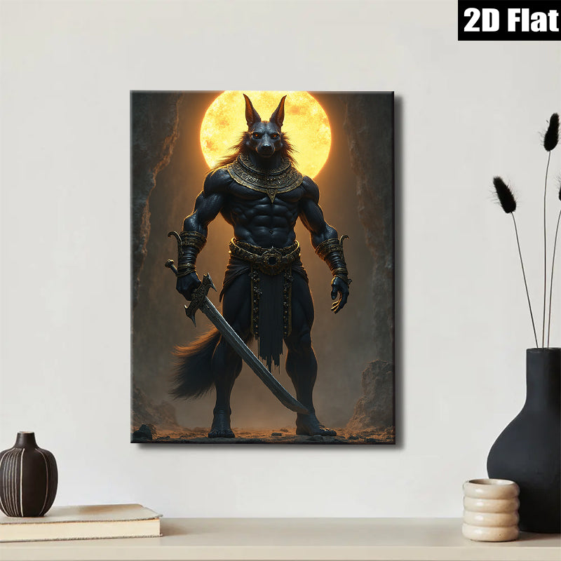2D flat 1pc Anubis Egyptian God Warrior Portrait Wall Art Canvas Prints Living Room Bedroom Home Decor Modern Farmhouse Rustic Gallery Wrapped Ready to Hang