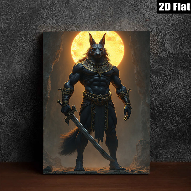 2D flat 1pc Anubis Egyptian God Warrior Portrait Wall Art Canvas Prints Living Room Bedroom Home Decor Modern Farmhouse Rustic Gallery Wrapped Ready to Hang