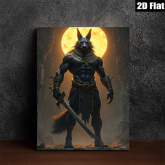 2D flat 1pc Anubis Egyptian God Warrior Portrait Wall Art Canvas Prints Living Room Bedroom Home Decor Modern Farmhouse Rustic Gallery Wrapped Ready to Hang