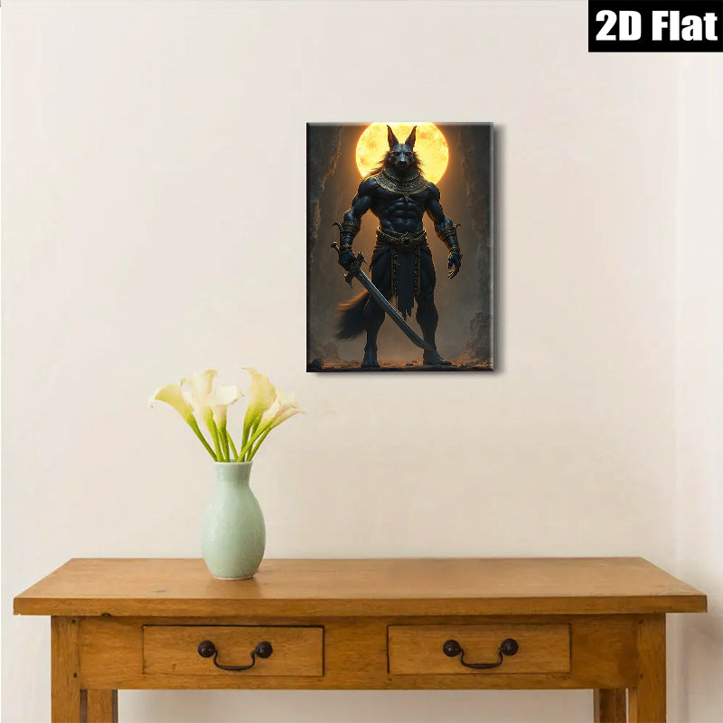 2D flat 1pc Anubis Egyptian God Warrior Portrait Wall Art Canvas Prints Living Room Bedroom Home Decor Modern Farmhouse Rustic Gallery Wrapped Ready to Hang