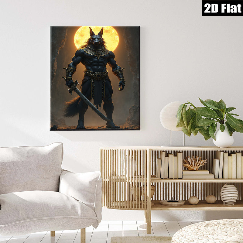 2D flat 1pc Anubis Egyptian God Warrior Portrait Wall Art Canvas Prints Living Room Bedroom Home Decor Modern Farmhouse Rustic Gallery Wrapped Ready to Hang