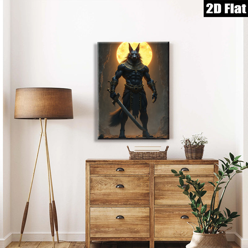 2D flat 1pc Anubis Egyptian God Warrior Portrait Wall Art Canvas Prints Living Room Bedroom Home Decor Modern Farmhouse Rustic Gallery Wrapped Ready to Hang