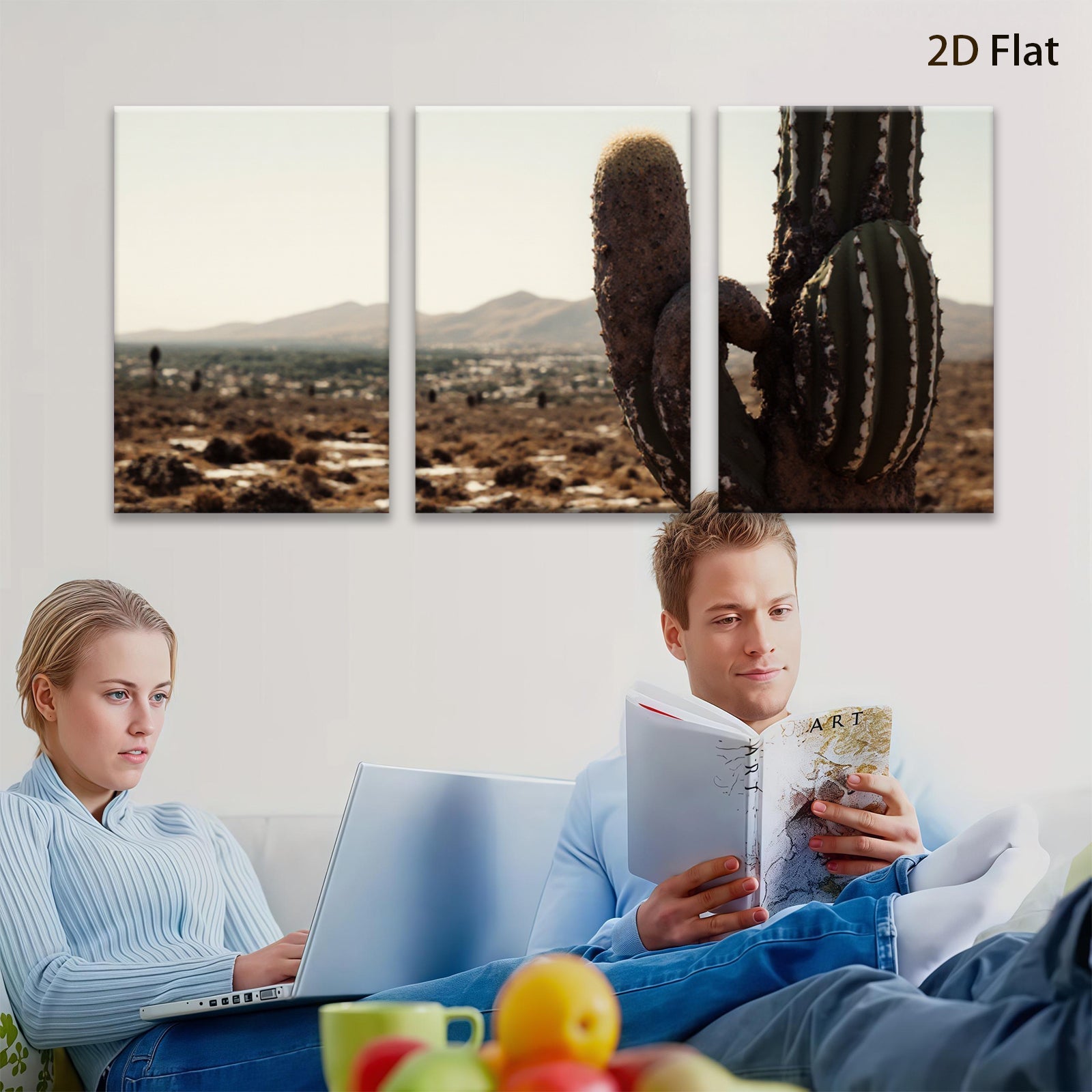 2D flat 1pc Arizona desert cactus landscape wall art prints for living room bedroom home decor farmhouse style gallery wrapped canvas prints modern minimalist botanical art