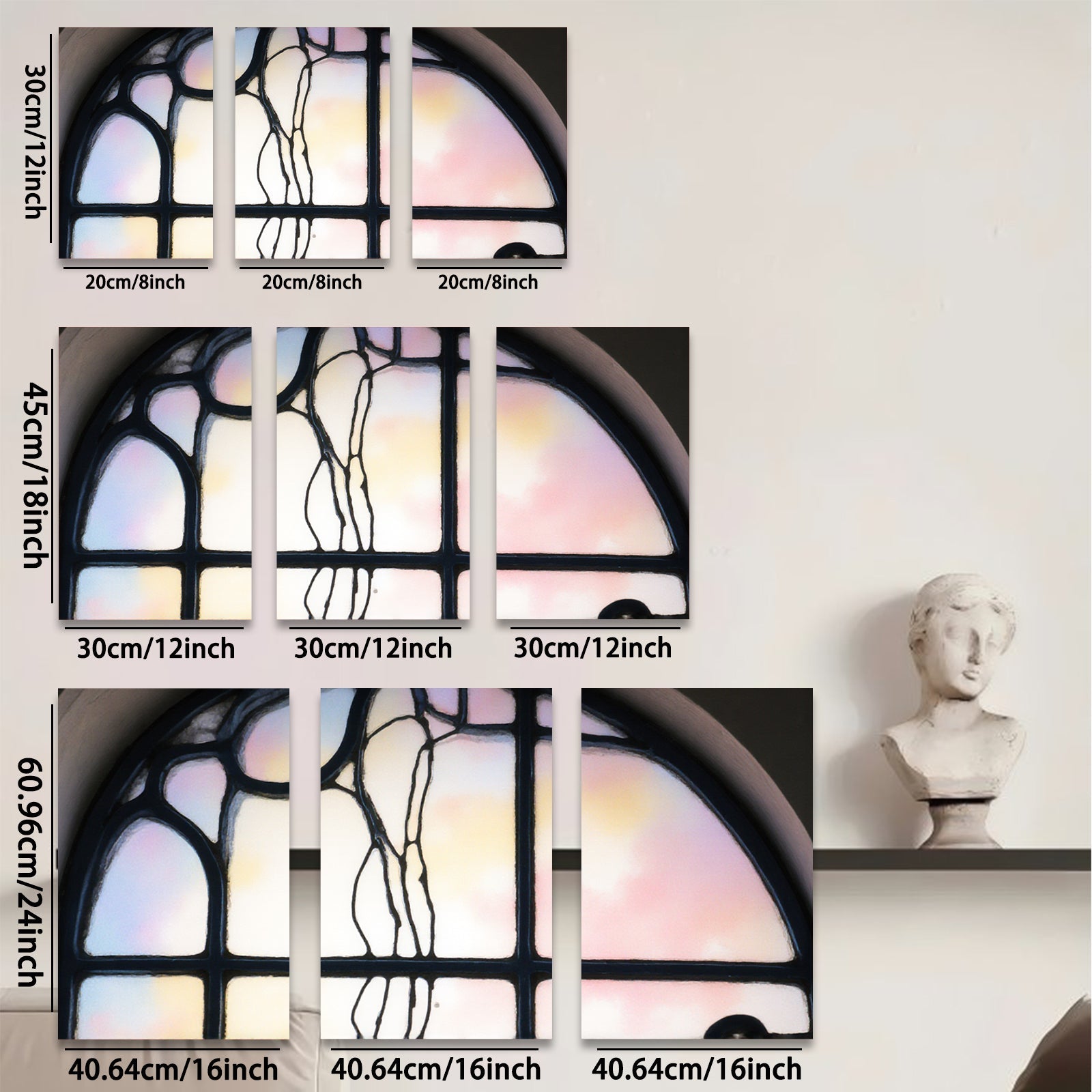 2D flat 1pc Art Nouveau floral stained glass window panel home decor wall art living room bedroom gallery wrapped canvas prints farmhouse style