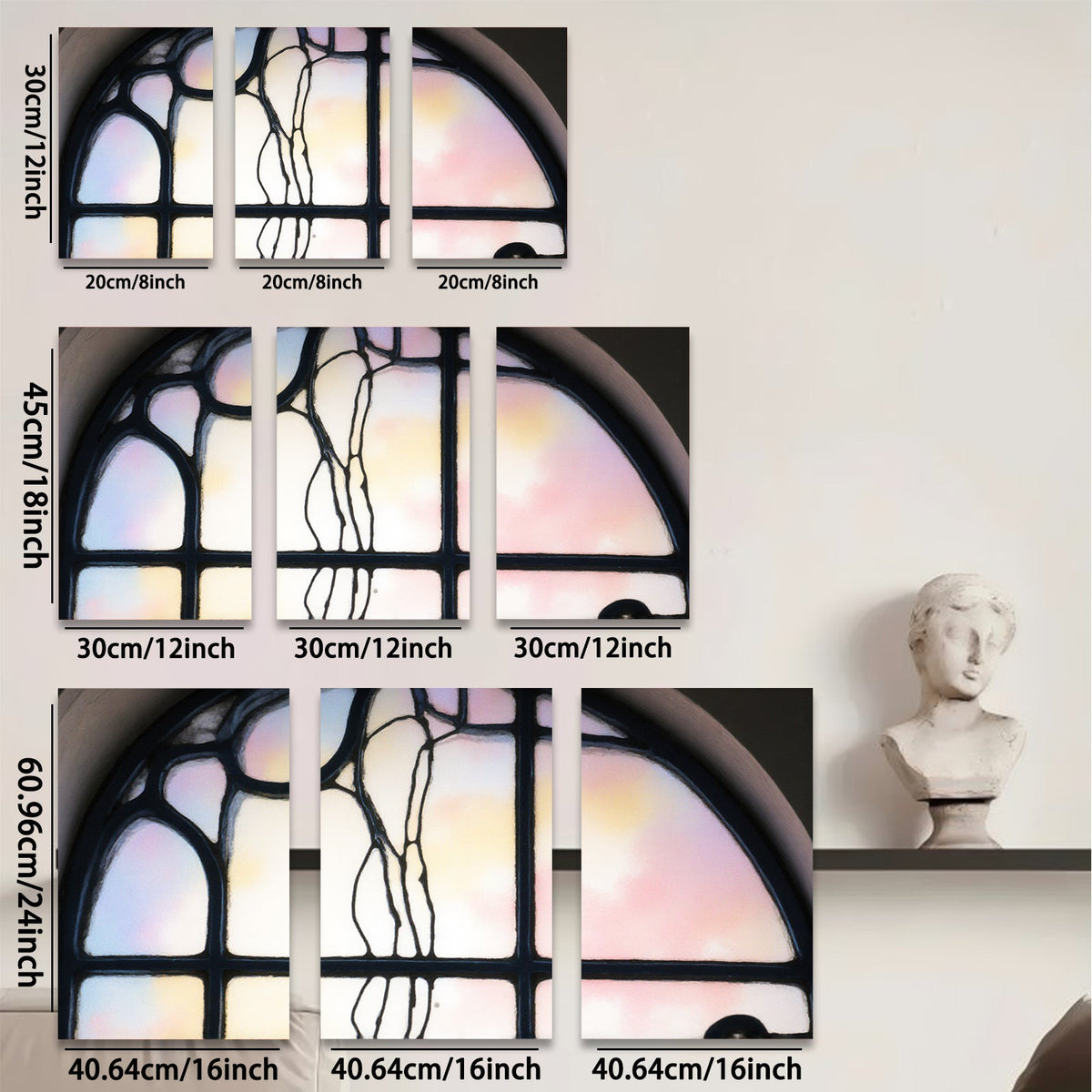 2D flat 1pc Art Nouveau floral stained glass window panel home decor wall art living room bedroom gallery wrapped canvas prints farmhouse style
