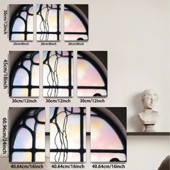 2D flat 1pc Art Nouveau floral stained glass window panel home decor wall art living room bedroom gallery wrapped canvas prints farmhouse style