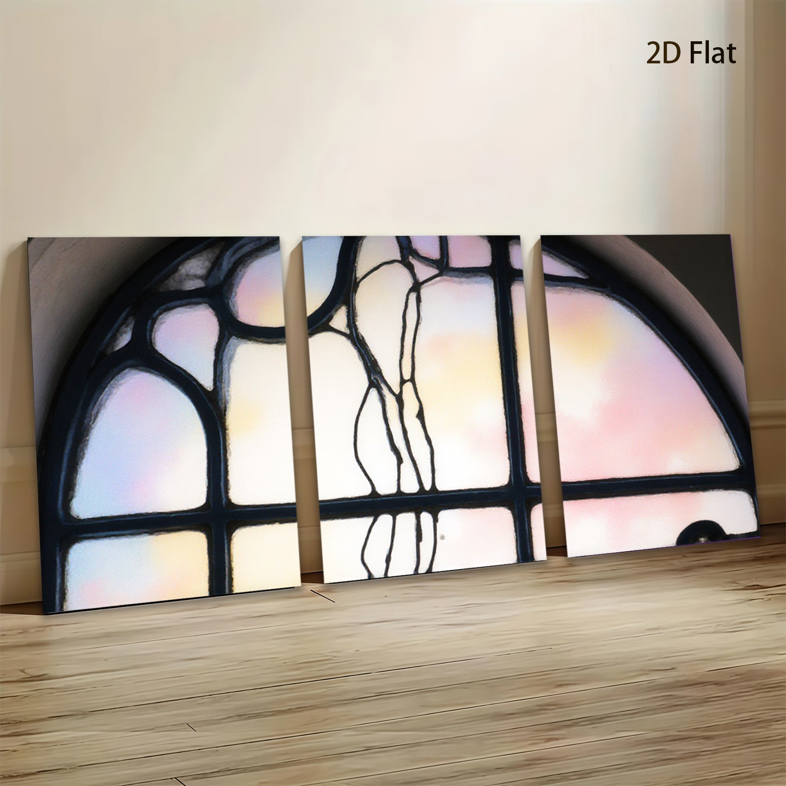 2D flat 1pc Art Nouveau floral stained glass window panel home decor wall art living room bedroom gallery wrapped canvas prints farmhouse style