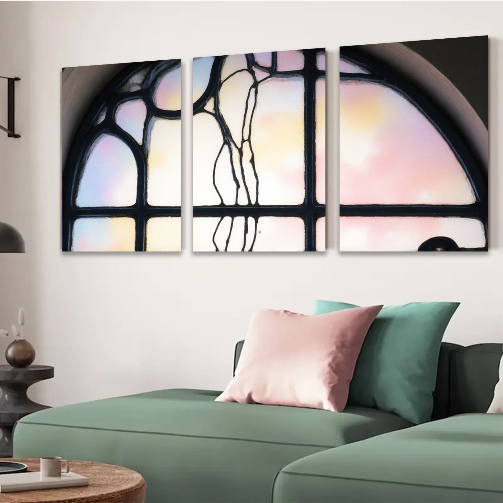 2D flat 1pc Art Nouveau floral stained glass window panel home decor wall art living room bedroom gallery wrapped canvas prints farmhouse style