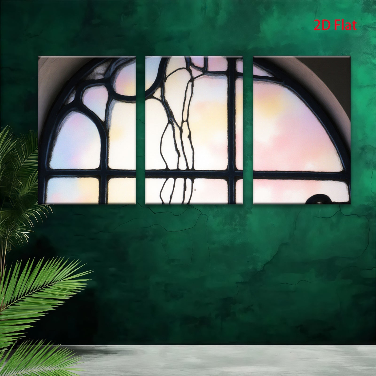 2D flat 1pc Art Nouveau floral stained glass window panel home decor wall art living room bedroom gallery wrapped canvas prints farmhouse style