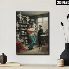 2D flat 1pc Artist Studio Portrait Male Figure Sculptor Conversation Gallery Wall Art Living Room Bedroom Decor Modern Farmhouse Style