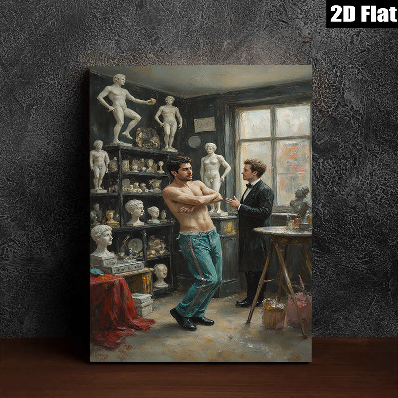 2D flat 1pc Artist Studio Portrait Male Figure Sculptor Conversation Gallery Wall Art Living Room Bedroom Decor Modern Farmhouse Style