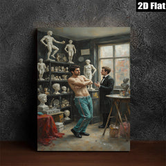 2D flat 1pc Artist Studio Portrait Male Figure Sculptor Conversation Gallery Wall Art Living Room Bedroom Decor Modern Farmhouse Style