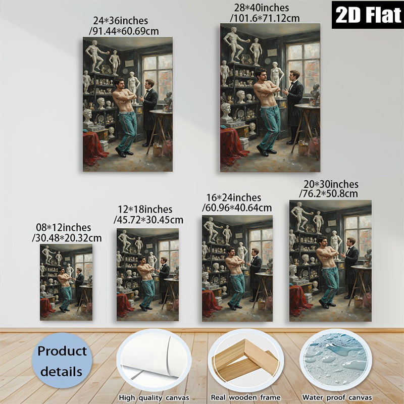 2D flat 1pc Artist Studio Portrait Male Figure Sculptor Conversation Gallery Wall Art Living Room Bedroom Decor Modern Farmhouse Style