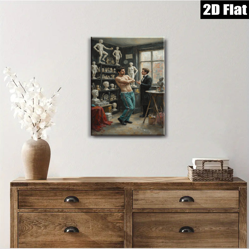 2D flat 1pc Artist Studio Portrait Male Figure Sculptor Conversation Gallery Wall Art Living Room Bedroom Decor Modern Farmhouse Style