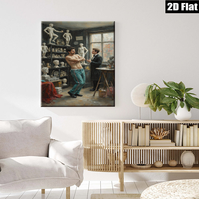 2D flat 1pc Artist Studio Portrait Male Figure Sculptor Conversation Gallery Wall Art Living Room Bedroom Decor Modern Farmhouse Style