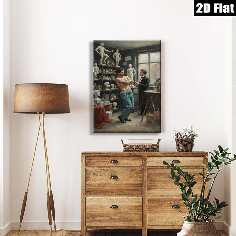 2D flat 1pc Artist Studio Portrait Male Figure Sculptor Conversation Gallery Wall Art Living Room Bedroom Decor Modern Farmhouse Style