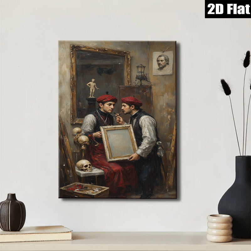 2D flat 1pc Artist Studio Reflection Introspective Portrait Wall Art Decor Living Room Bedroom Gallery Wrapped Canvas Modern Farmhouse Style