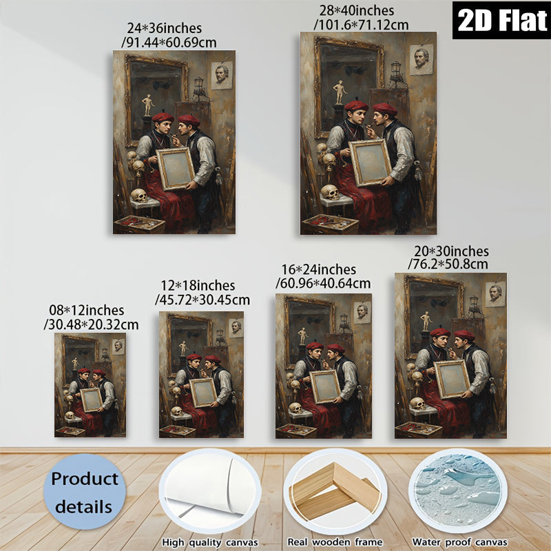 2D flat 1pc Artist Studio Reflection Introspective Portrait Wall Art Decor Living Room Bedroom Gallery Wrapped Canvas Modern Farmhouse Style