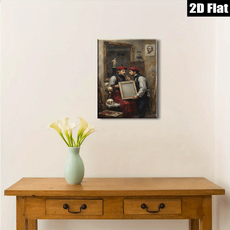 2D flat 1pc Artist Studio Reflection Introspective Portrait Wall Art Decor Living Room Bedroom Gallery Wrapped Canvas Modern Farmhouse Style