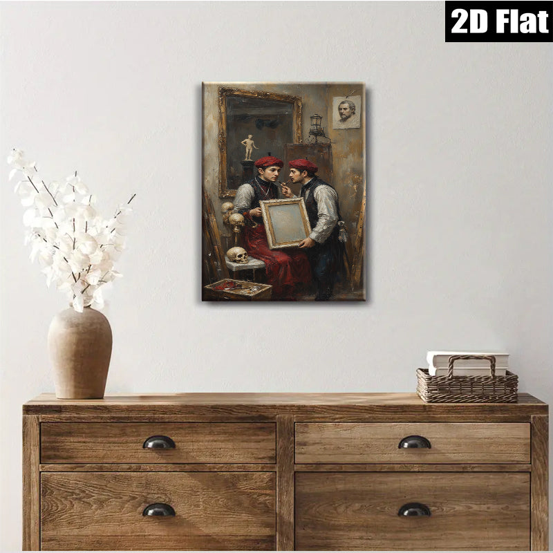 2D flat 1pc Artist Studio Reflection Introspective Portrait Wall Art Decor Living Room Bedroom Gallery Wrapped Canvas Modern Farmhouse Style
