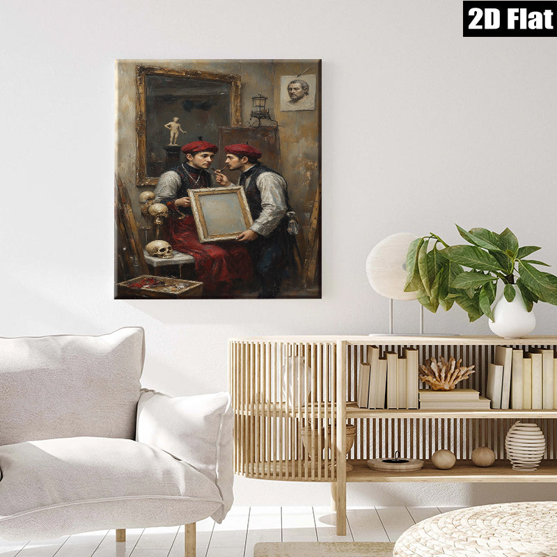 2D flat 1pc Artist Studio Reflection Introspective Portrait Wall Art Decor Living Room Bedroom Gallery Wrapped Canvas Modern Farmhouse Style