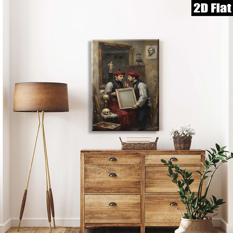 2D flat 1pc Artist Studio Reflection Introspective Portrait Wall Art Decor Living Room Bedroom Gallery Wrapped Canvas Modern Farmhouse Style