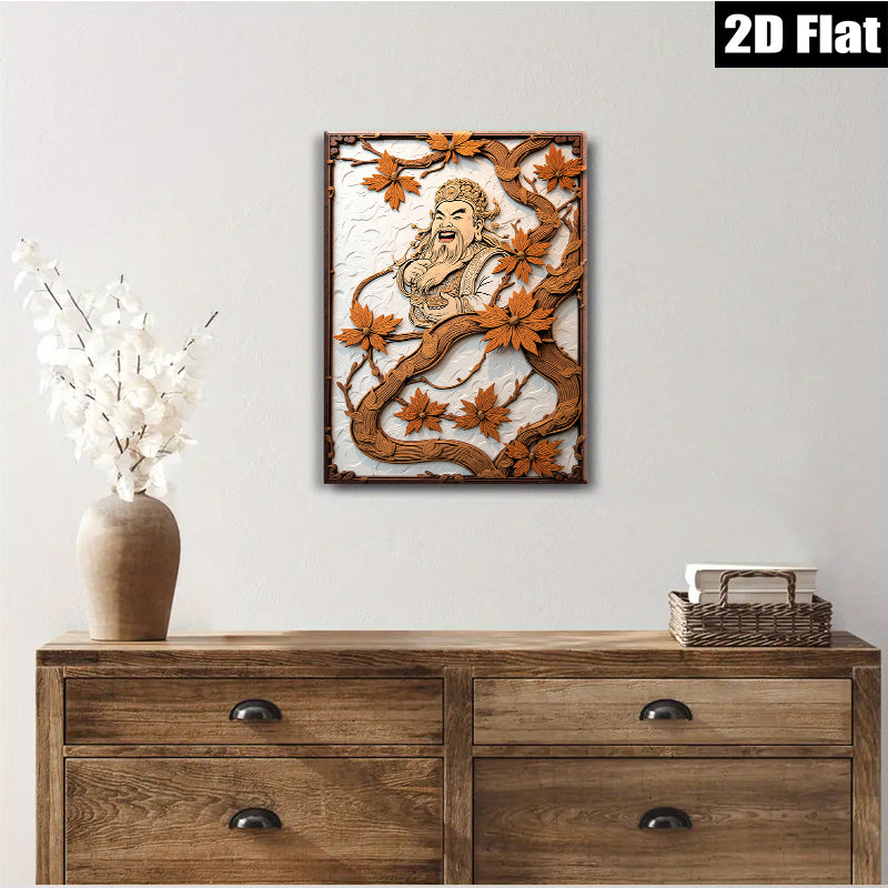 2D flat 1pc Asian God of Wealth intricate wood carving wall decor for living room bedroom office farmhouse style modern art gallery wrapped canvas prints