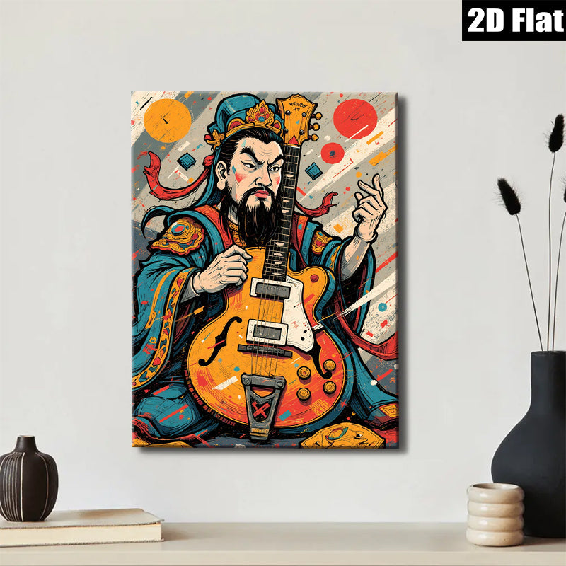2D flat 1pc Asian Warrior Plays Electric Guitar Wall Art Canvas Prints For Living Room Bedroom Decor Modern Farmhouse Style Gallery Wrapped Timeless Design Trending Now