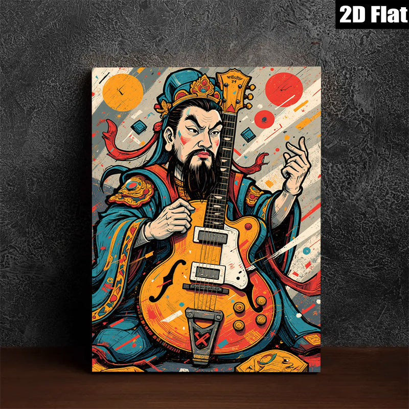 2D flat 1pc Asian Warrior Plays Electric Guitar Wall Art Canvas Prints For Living Room Bedroom Decor Modern Farmhouse Style Gallery Wrapped Timeless Design Trending Now