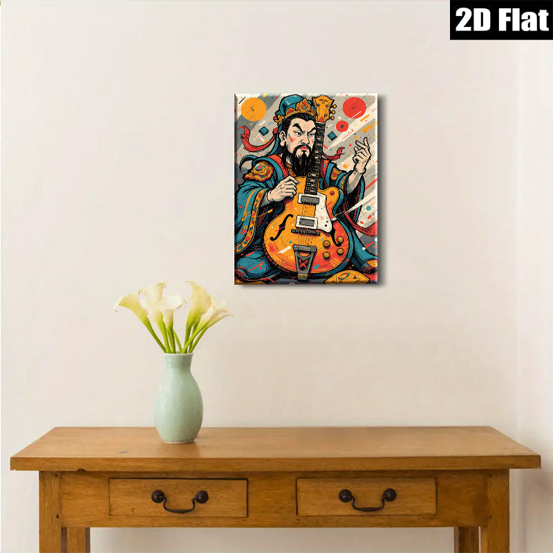 2D flat 1pc Asian Warrior Plays Electric Guitar Wall Art Canvas Prints For Living Room Bedroom Decor Modern Farmhouse Style Gallery Wrapped Timeless Design Trending Now