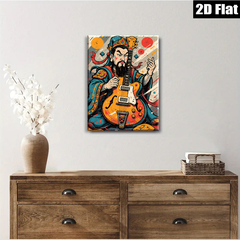 2D flat 1pc Asian Warrior Plays Electric Guitar Wall Art Canvas Prints For Living Room Bedroom Decor Modern Farmhouse Style Gallery Wrapped Timeless Design Trending Now