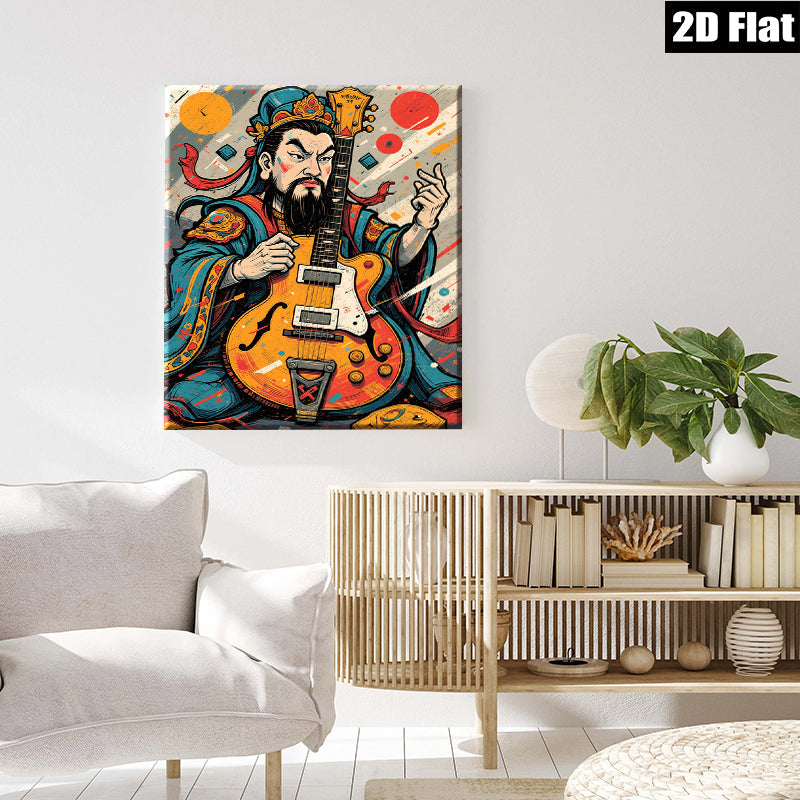 2D flat 1pc Asian Warrior Plays Electric Guitar Wall Art Canvas Prints For Living Room Bedroom Decor Modern Farmhouse Style Gallery Wrapped Timeless Design Trending Now
