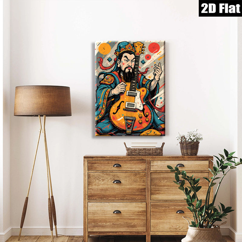 2D flat 1pc Asian Warrior Plays Electric Guitar Wall Art Canvas Prints For Living Room Bedroom Decor Modern Farmhouse Style Gallery Wrapped Timeless Design Trending Now