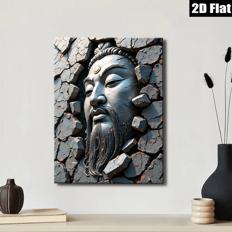 2D flat 1pc Asian Warrior Sculpture Wall Art Decor for Living Room Bedroom Modern Farmhouse Gallery Wrapped Canvas Prints Inspirational Home Décor Gift Ideas