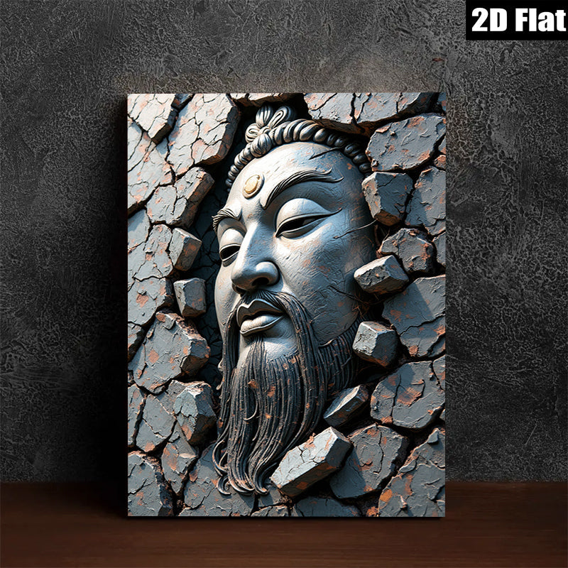 2D flat 1pc Asian Warrior Sculpture Wall Art Decor for Living Room Bedroom Modern Farmhouse Gallery Wrapped Canvas Prints Inspirational Home Décor Gift Ideas