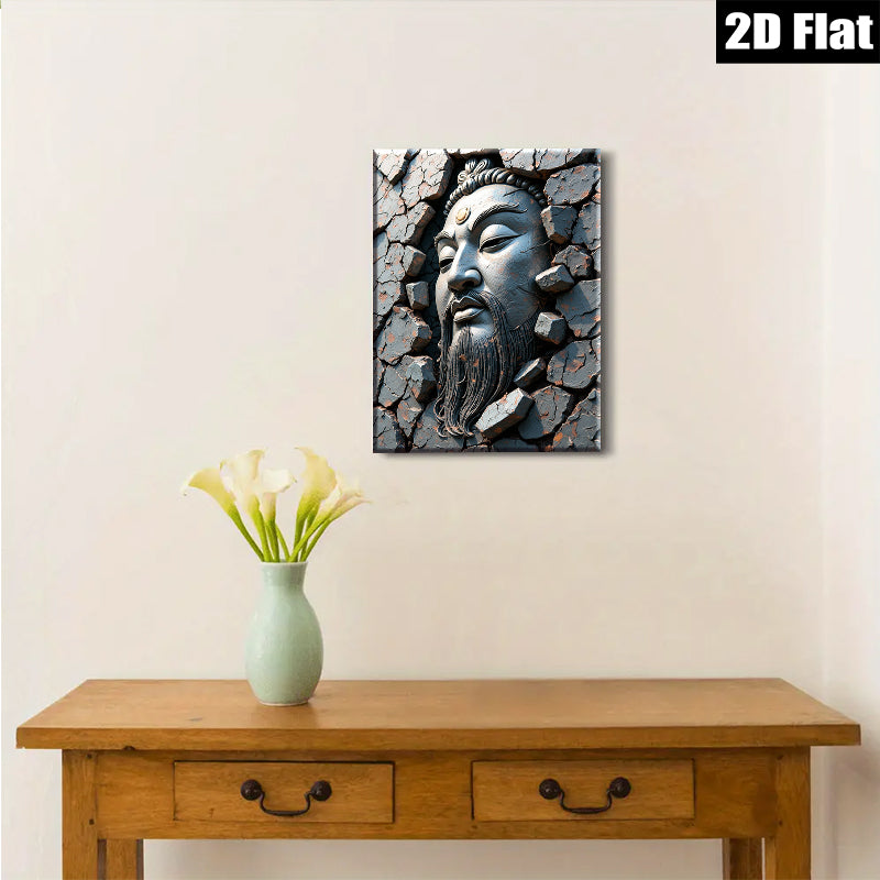 2D flat 1pc Asian Warrior Sculpture Wall Art Decor for Living Room Bedroom Modern Farmhouse Gallery Wrapped Canvas Prints Inspirational Home Décor Gift Ideas