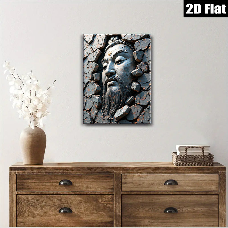 2D flat 1pc Asian Warrior Sculpture Wall Art Decor for Living Room Bedroom Modern Farmhouse Gallery Wrapped Canvas Prints Inspirational Home Décor Gift Ideas