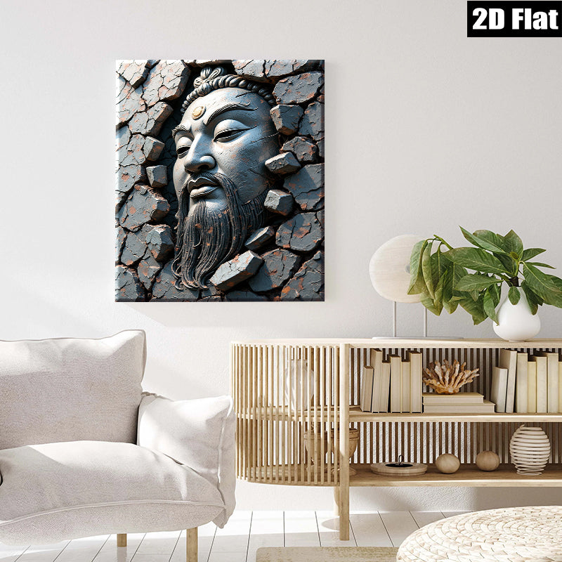 2D flat 1pc Asian Warrior Sculpture Wall Art Decor for Living Room Bedroom Modern Farmhouse Gallery Wrapped Canvas Prints Inspirational Home Décor Gift Ideas