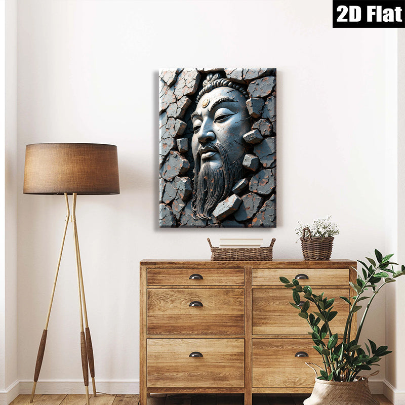2D flat 1pc Asian Warrior Sculpture Wall Art Decor for Living Room Bedroom Modern Farmhouse Gallery Wrapped Canvas Prints Inspirational Home Décor Gift Ideas