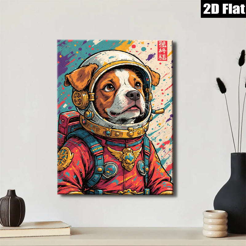 2D flat 1pc Astronaut Dog Portrait Wall Art Canvas Prints for Living Room Bedroom Decor Modern Farmhouse Style Cozy Home Gifts