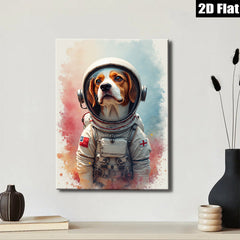 2D flat 1pc Astronaut Dog Portrait Wall Art Canvas Prints for Living Room Bedroom Home Decor Modern Farmhouse Style Cozy Vibes Gift Idea