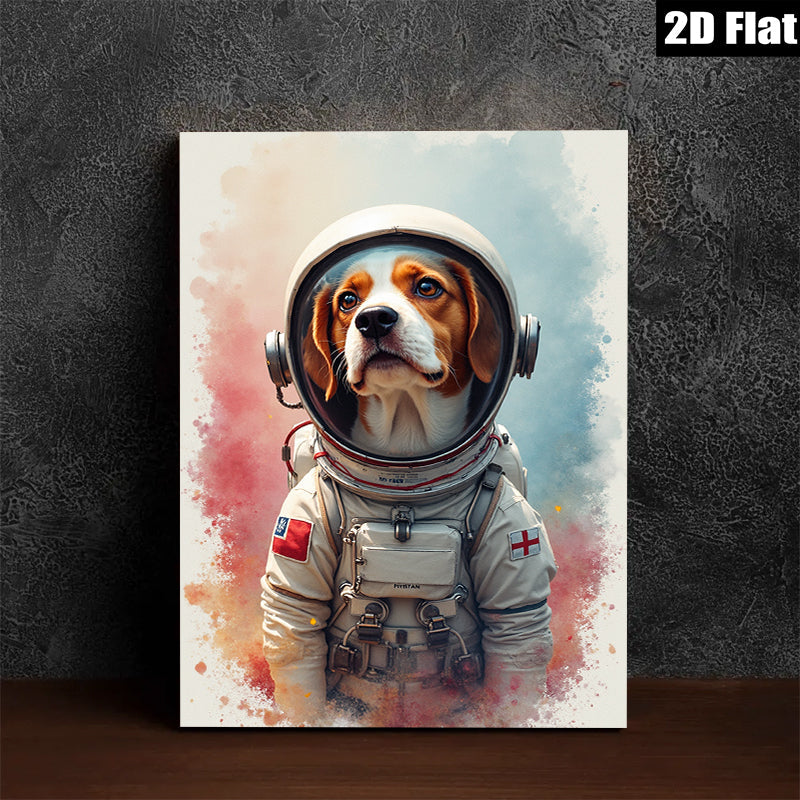 2D flat 1pc Astronaut Dog Portrait Wall Art Canvas Prints for Living Room Bedroom Home Decor Modern Farmhouse Style Cozy Vibes Gift Idea