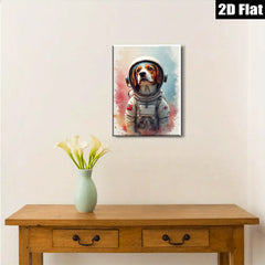 2D flat 1pc Astronaut Dog Portrait Wall Art Canvas Prints for Living Room Bedroom Home Decor Modern Farmhouse Style Cozy Vibes Gift Idea