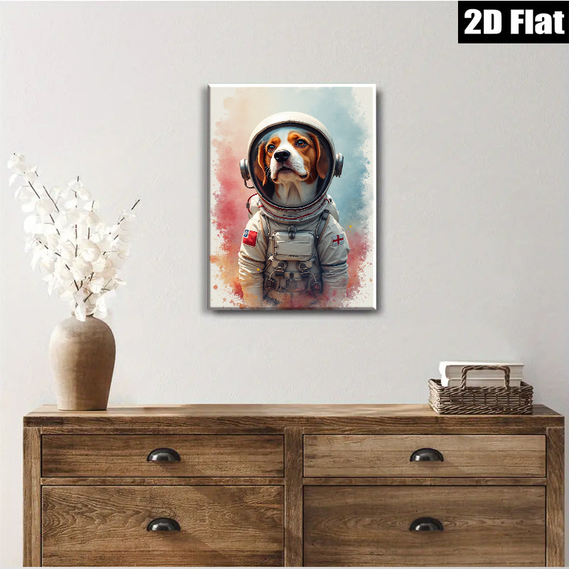 2D flat 1pc Astronaut Dog Portrait Wall Art Canvas Prints for Living Room Bedroom Home Decor Modern Farmhouse Style Cozy Vibes Gift Idea
