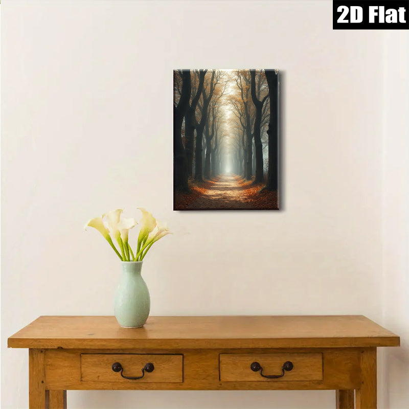 2D flat 1pc Autumn Forest Path Scenic Landscape Wall Art for Living Room Bedroom Home Decor Modern Farmhouse Style Gallery Wrapped Canvas Prints