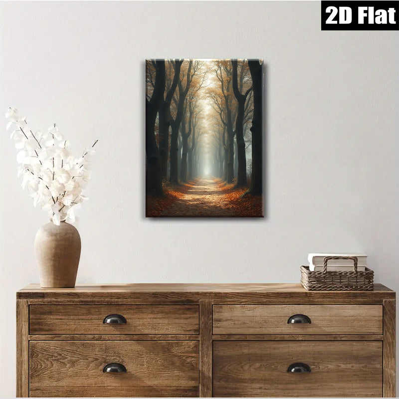 2D flat 1pc Autumn Forest Path Scenic Landscape Wall Art for Living Room Bedroom Home Decor Modern Farmhouse Style Gallery Wrapped Canvas Prints