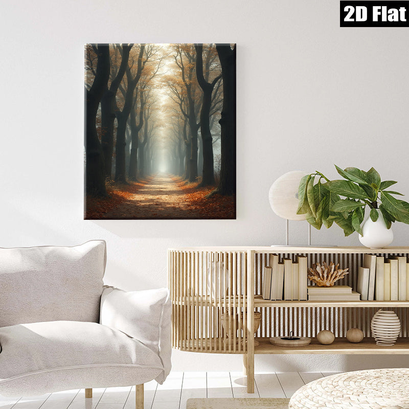2D flat 1pc Autumn Forest Path Scenic Landscape Wall Art for Living Room Bedroom Home Decor Modern Farmhouse Style Gallery Wrapped Canvas Prints